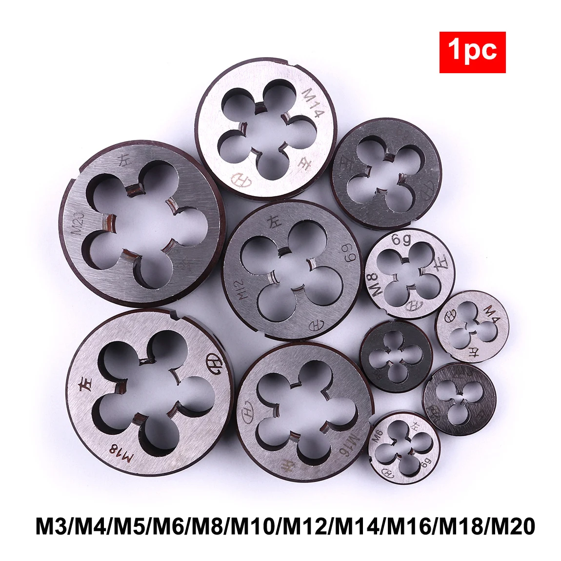 Parafuso de mão esquerda morre, ferramenta de metal, métrica, M3, M4, M5, M6, M8, M10, M12, M14, M16, M18, M20, 1pc