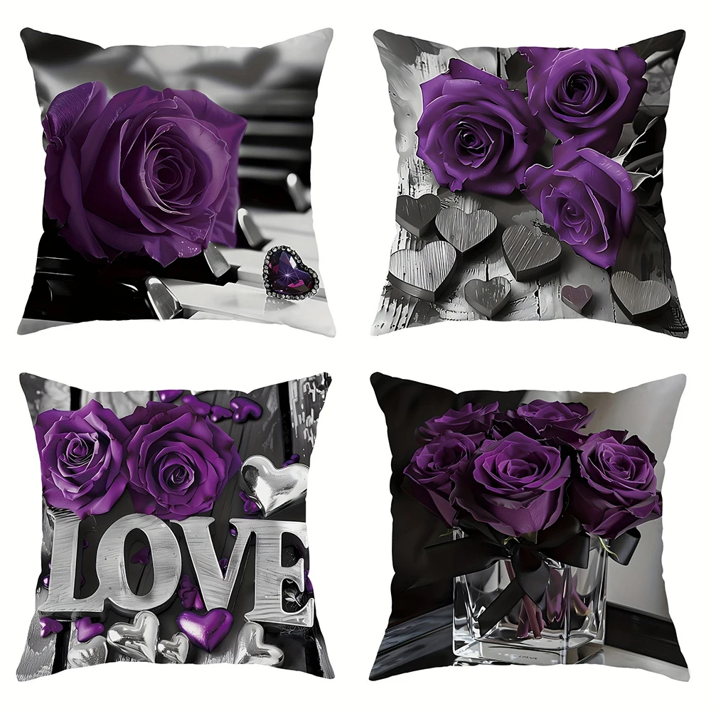 

Чехол на подушку с фиолетовыми розами подходит для дивана, автомобиля, спальни, декоративная наволочка, наволочка
