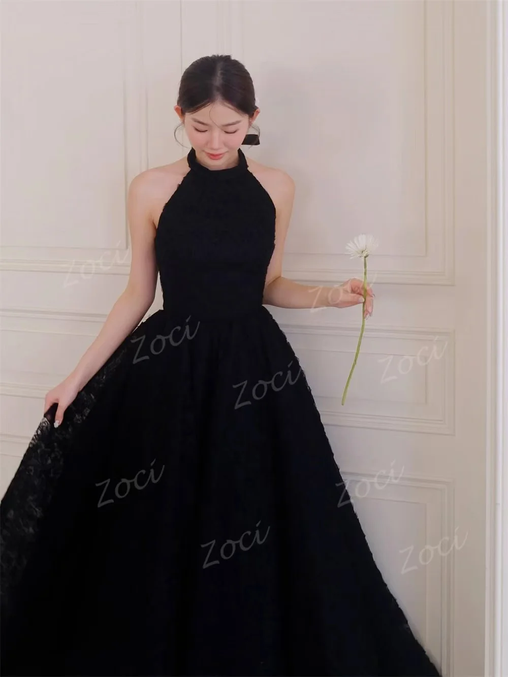 Zoci Modern Black Full Lace Halter Corea Abiti da sposa Foto Sparare Abito da cerimonia nuziale senza maniche 2026