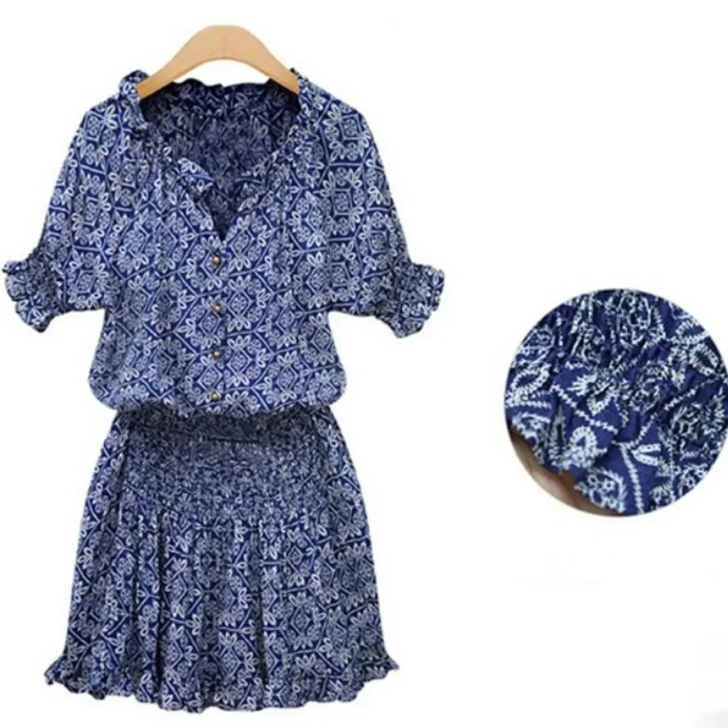 2024 Boho Casual Women Summer Dress V Neck Floral Print Chiffon Beach Dress Tunic Sundress Loose Mini Party Dress Vestidos