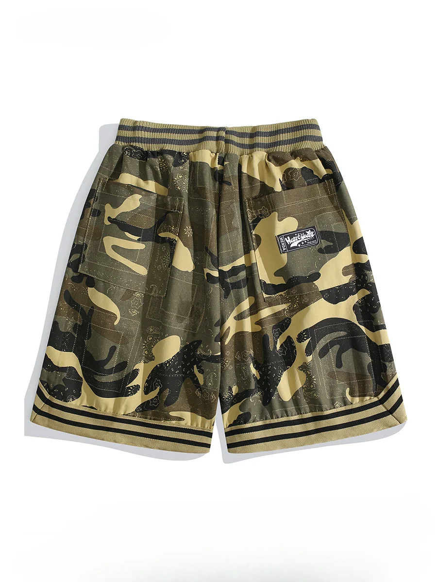 Men's American Style Hip Hop Embroidered Camouflage Shorts Trendy Street Basketball Sports Retro Overalls Five-quarter Pants