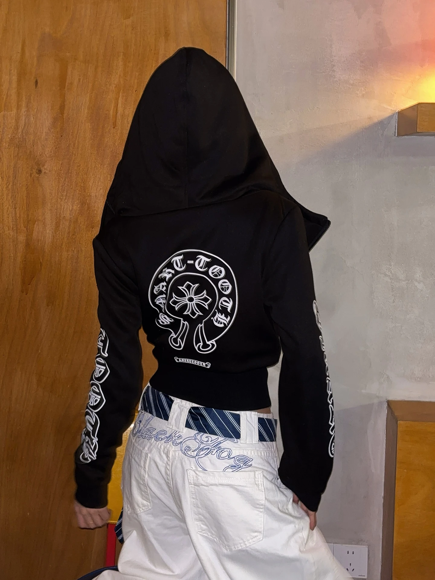 

DoubleD American Gothic Cross Letter Print ort Fce Lined Hooded Sweatirt Cardigan Casual Outerwear Women's Faion