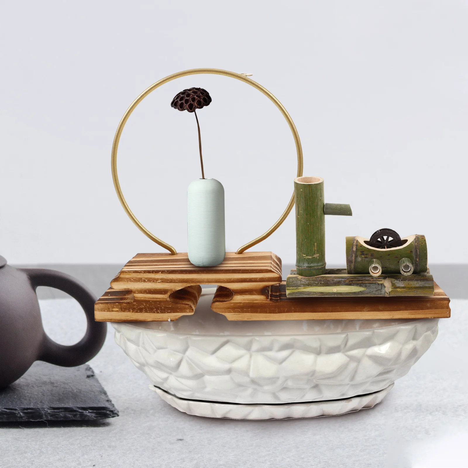 

Wooden Base Waterfall Incense Holder 28cm Ceramic Wood Decorative Aroma Burner Tabletop Ornament Home Office Party Gift