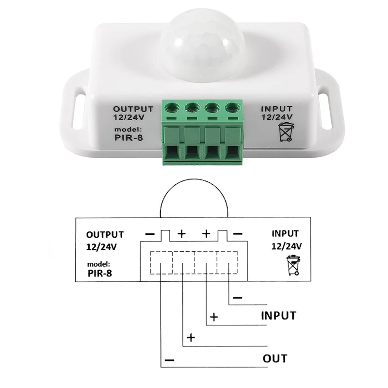 モーションセンサー付き自動赤外線スイッチ,LEDライトストリップ,DC 12V, 24V,8a