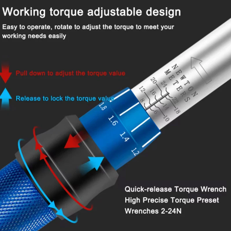 Torque adjustable 1/4-inch ratchet wrench, quick-release torque wrench repair tool, high-precision torque preset wrench 2-24N