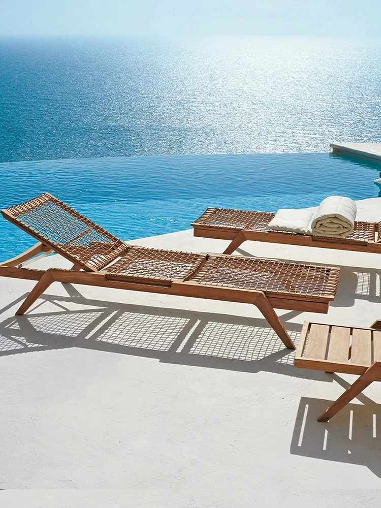 Outdoor teak beach anti-corrosion solid wood lounge chairs with sun protection and waterproofing