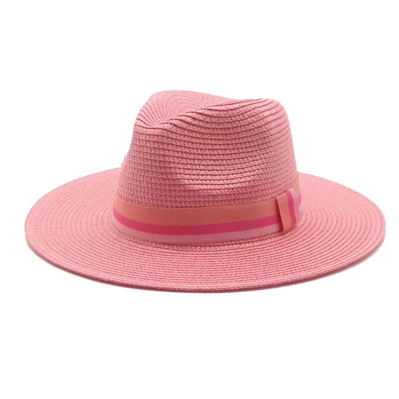 Summer Hats Women Men Wide Brim Ribbon Band Green Red Sun Hats Sun Protection Casual Outdoor Beach Straw Hats Sombreros De Mujer image 4