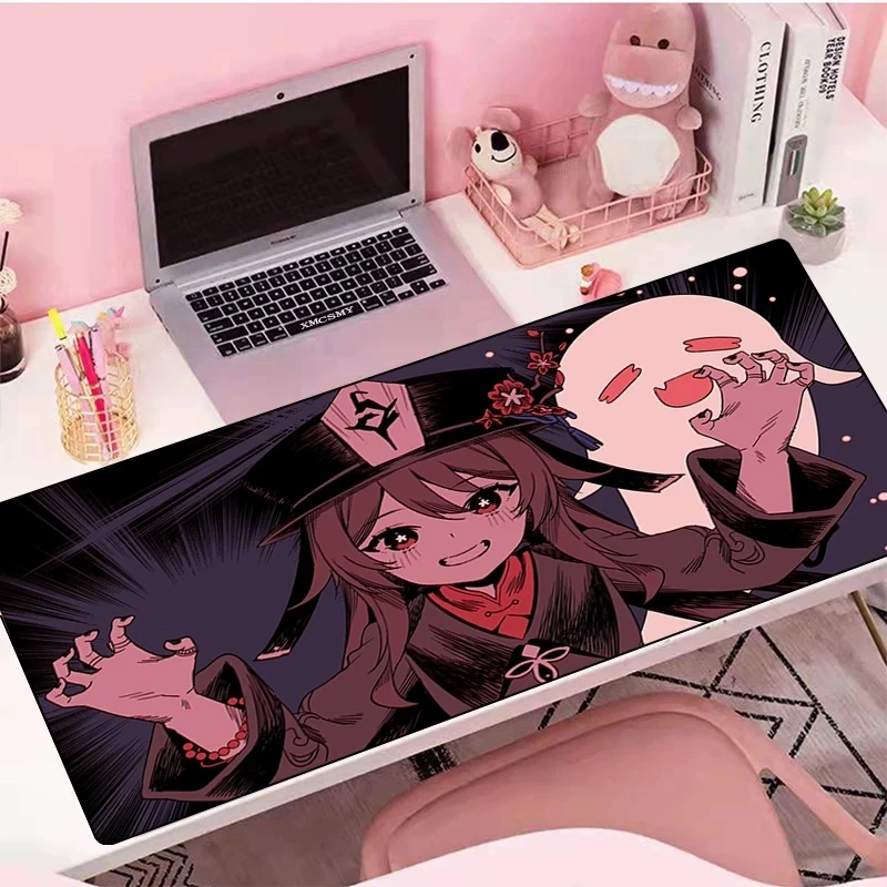Genshin Impact Hu Tao Anime Mouse Pad لوحة ماوس كبيرة للألعاب حصيرة مطاطية Deskmat ملحقات الكمبيوتر حامي المكتب منصات لوحة المفاتيح الألعاب
