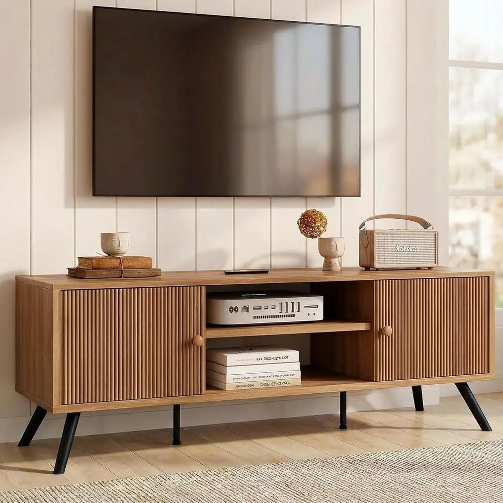 

Modern Living Room TV Stand with Adjustable Shelves for 55-65 Inch TVs - Vintage Brown Finish