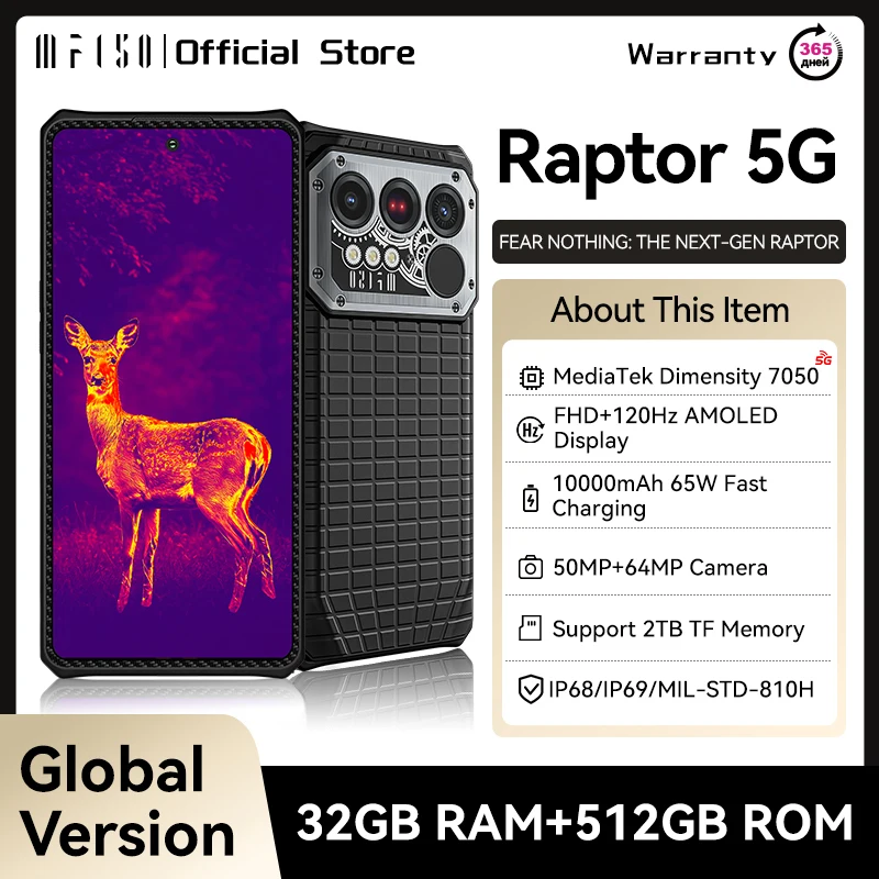 IIIF150 Raptor 5G Robustes Smartphone Android 14 Mobiltelefon 6,78'' 120Hz AMOLED-Display 16 GB +