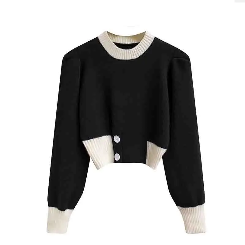 2024 new design sense autumn and winter knitted sweater pullover sweater long sleeved base shirt waist cinched short top