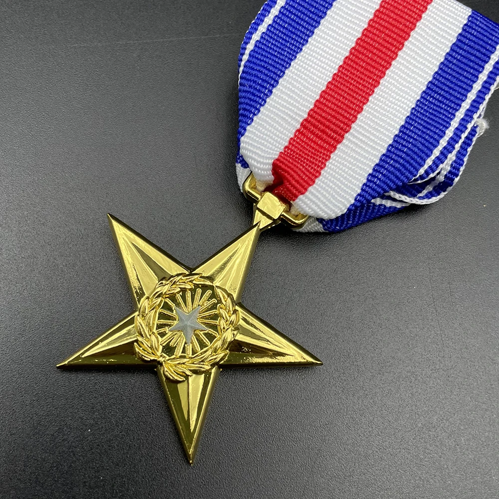 American Commendation Star Golden Medal US Silver Star Military Commemorative Medal Pins Honor Badge Reproduction Souvenir