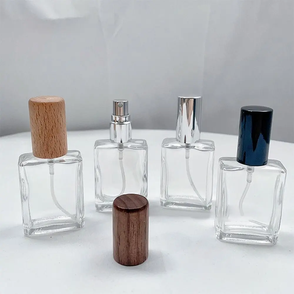 30/50ml Glass Refillable Perfume Bottle Walnut Cover Empty Spray Atomizer Travel Sub-bottle Large Capacity Cosmetic Container