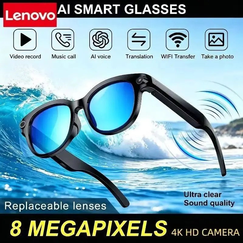 

Lenovo AI Smart Glasses 8K HD Camera LED light Translation Dialogue Meeting Video Record Outdoor Sports Sunglasses 2026 New