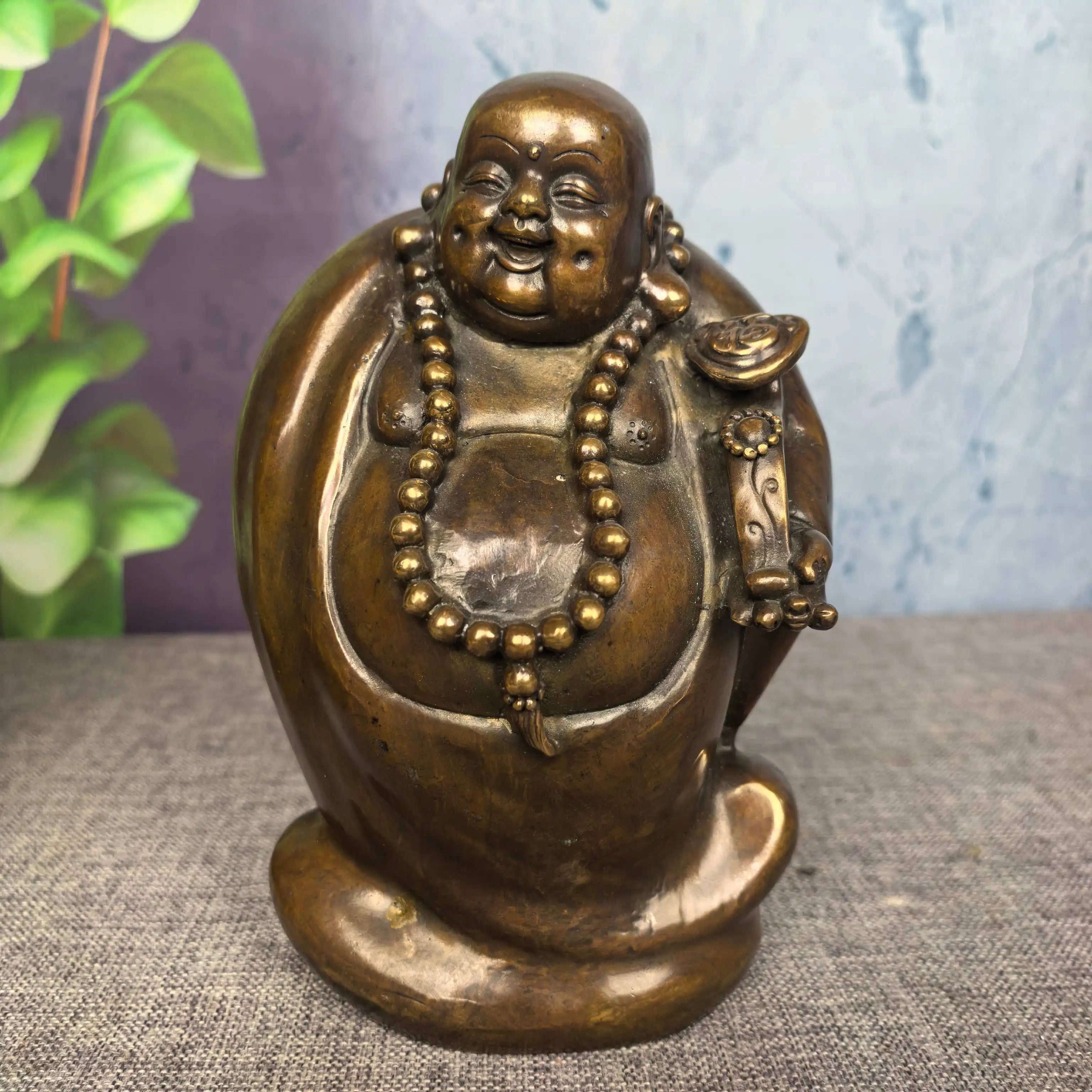 Old Brass Ruyi Maitreya Buddha Big bellied Buddha screen Study desktop Amass wealth Ornaments