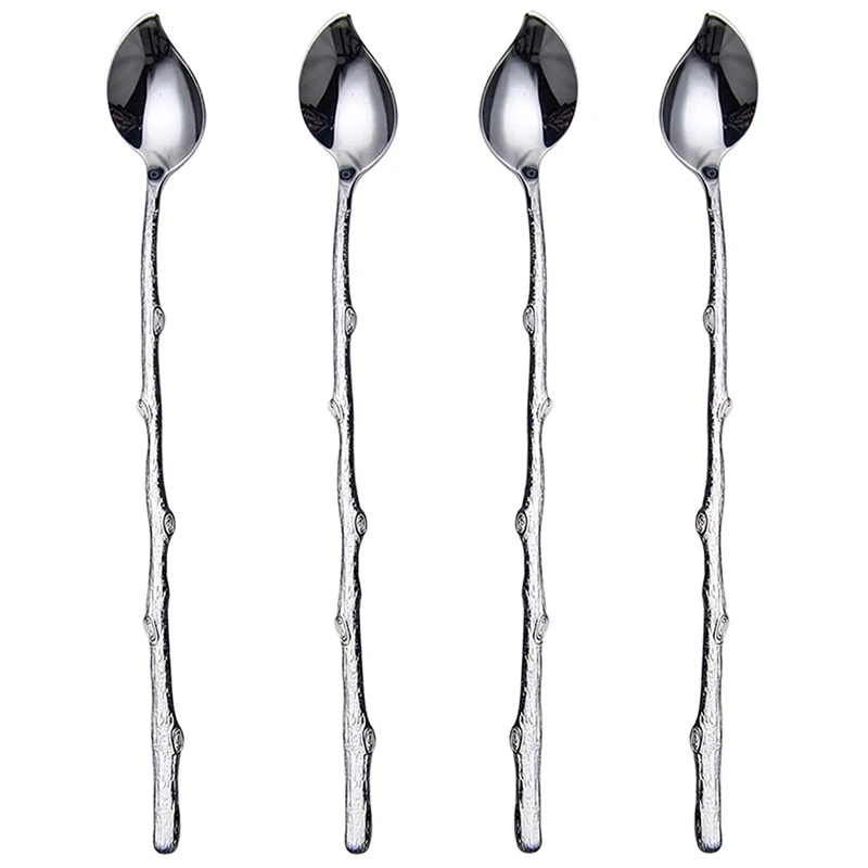 

Long-Handled Spoon Ice Teaspoon, Coffee Spoon, Twig Leaf Spoon,4 Pieces