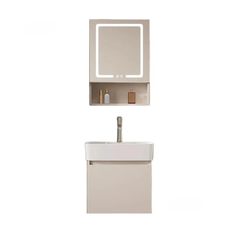 

Small Apartment Honeycomb Aluminum Bathroom Mirror Cabinet Combination Ceramic Integrated Wash Basin Bathroom Storage Cabinet