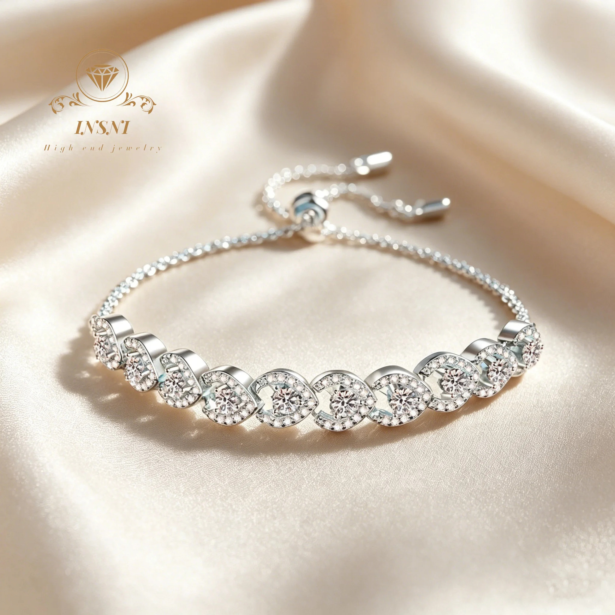 

1CT S925 Silver Stretch Adjustable Bracelet Luxury Fashionable Personalized Jewelry Girls Ladies Gift Non-allergic Material