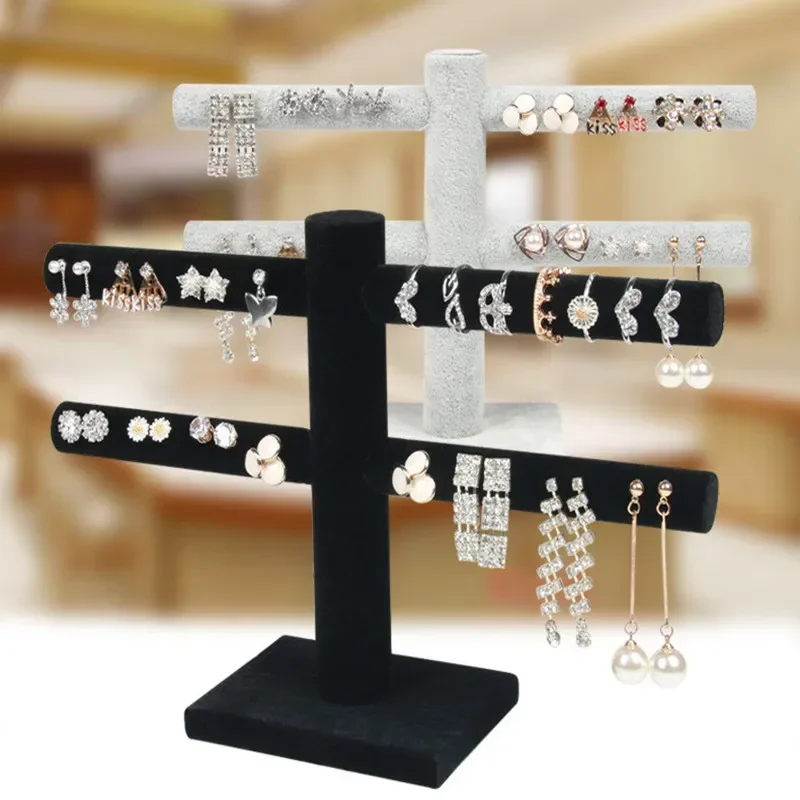 Velvet Earrings Ring Organizer Ear Studs Jewelry Display Stand Holder Rack Showcase 2 Colors Black / Gray