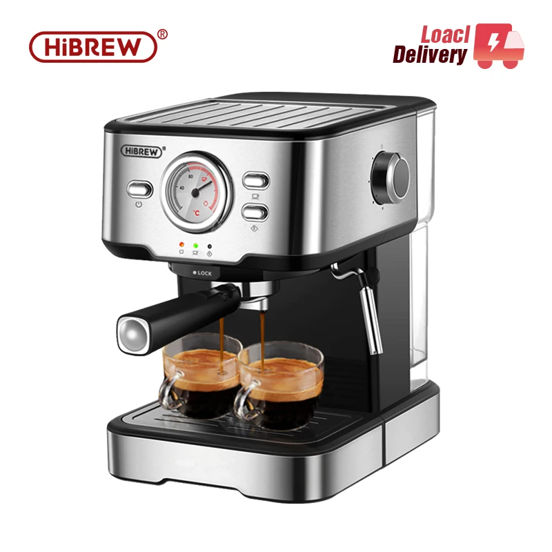 HiBREW กาแฟ Cafetera 20 Bar Espresso inox กึ่งอัตโนมัติ Expresso Cappuccino น้ําร้อนไอน้ําจอแสดงผลอุณหภูมิ H5