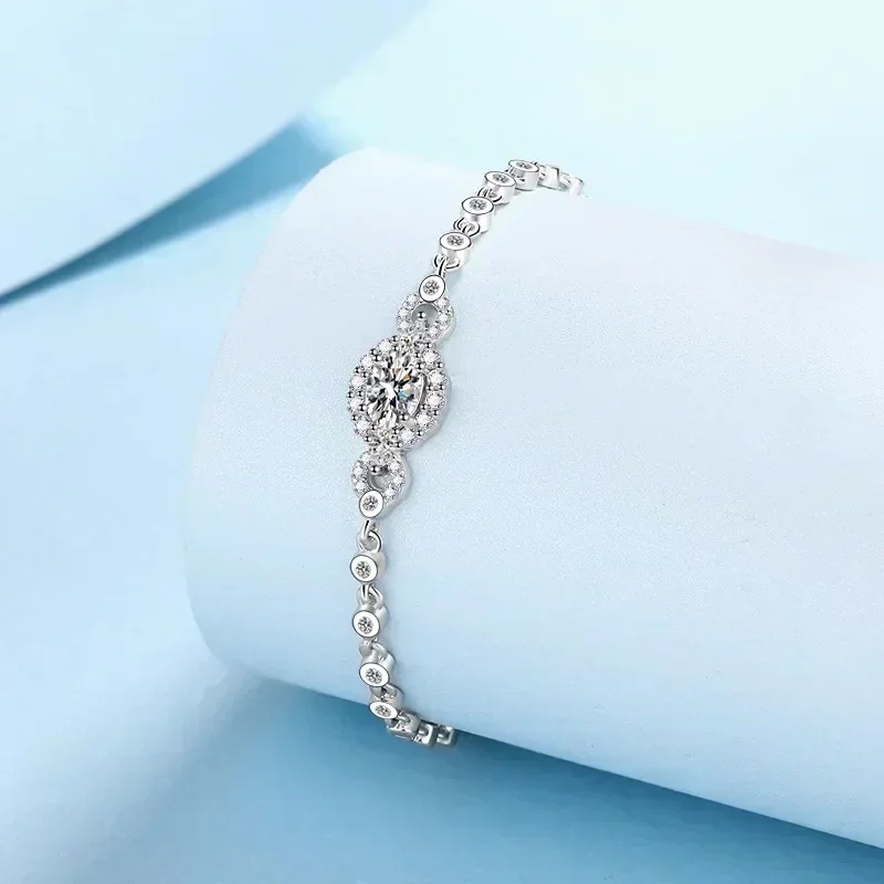 Elegant Design Fine Jewelry 0.5ct Moissanite Women's Royal Blue Ellipse Bracelets Platinum PT950 Oval Shaped Elegant Bracelet