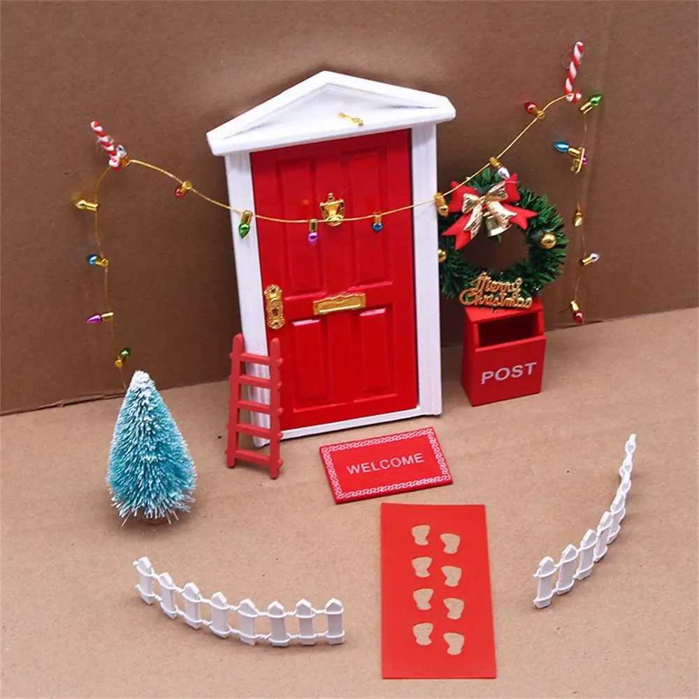 String Hat DollHouse Elf Kit Mini Tree Wreath Fairy House Miniature Scene Simulation Miniature Elf Door Christmas Decor