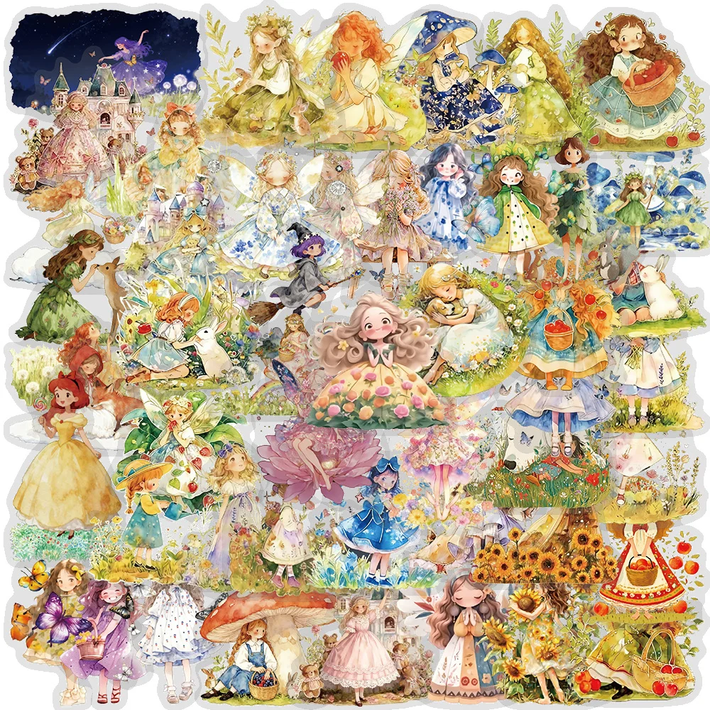50 Pegatinas de Princesas de Cuento de Hadas, Calcomanías de Castillo, Vinilo Rosa de Fantasía, Set de Arte para Adultos, Decoración para Diario, Papelería, Cuaderno, Laptop