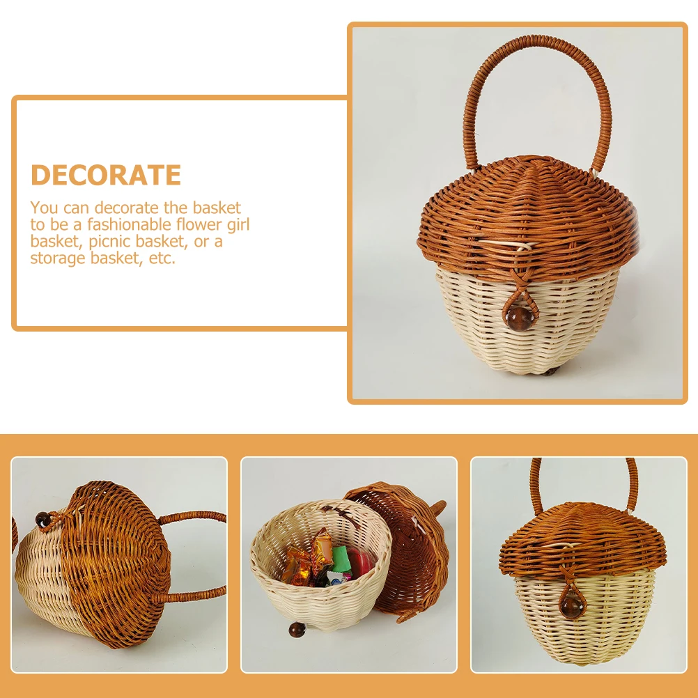 

Rattan Acorn Woven Baskets Portable Small Basket With H Small Basket H crafted Kitchen Dining Rustic Style Storage