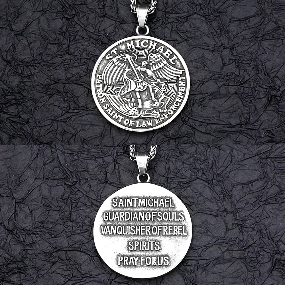 فاسق الأزياء سانت مايكل قلادة للرجال النساء الفولاذ المقاوم للصدأ رئيس الملائكة المعلقات فريد تميمة مجوهرات هدايا دروبشيبينغ