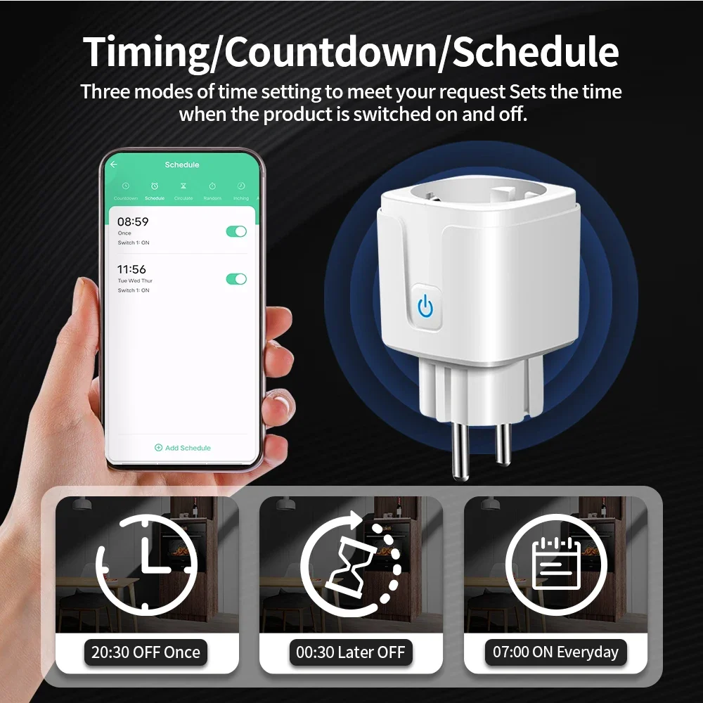 TNCE Tuya WiFi/Zigbee 16A/20A EU Plug With Power Monitor Smart Home Plug Remote Control Timer Support Voice Google Home Alexa