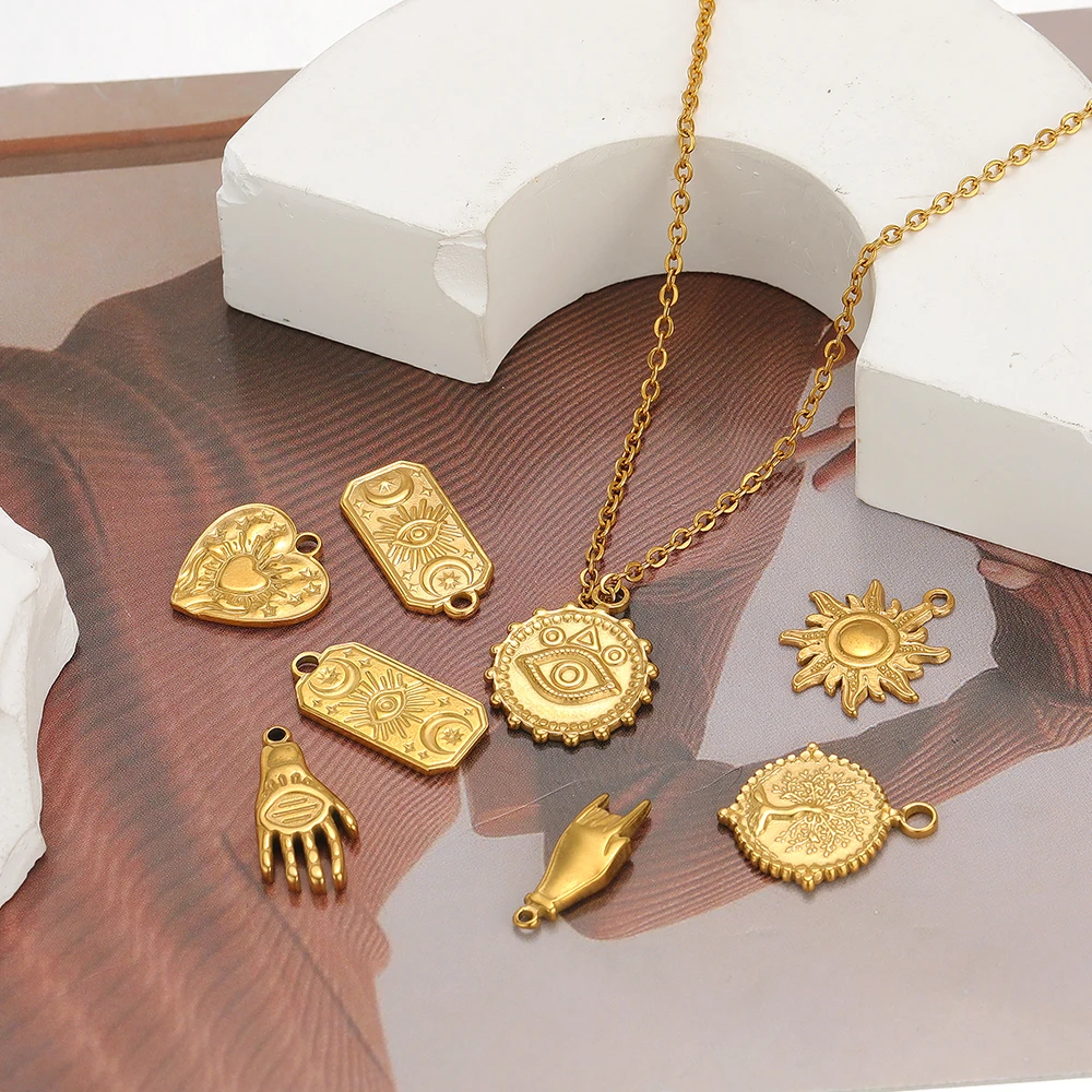 5pcs Stainless Steel Cross Sun Charms Gold Color Heart Pendant Bulk for Necklace Bracelet Making DIY Jewelry Earring Accessories - Image 3