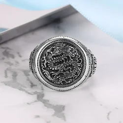 New in silver 925 domineering Chinese style dragon mens rings fashion stereoscopic Embossed retro circular ring banquet jewelry
