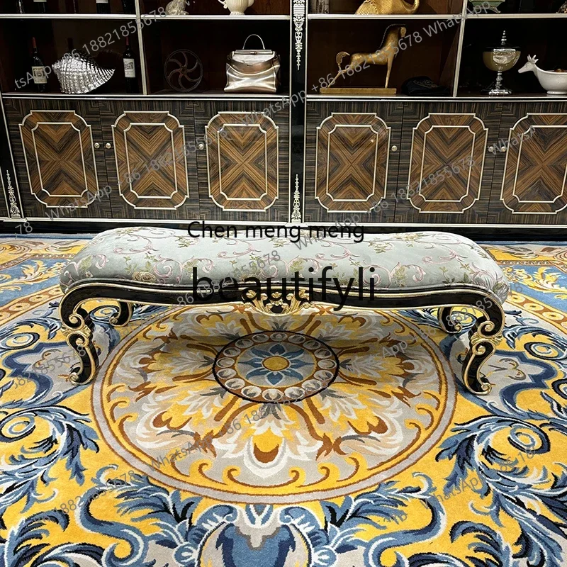 

French solid wood bedside stool, European solid wood bedroom bed, living room sofa stool, luxury bedside bench2936