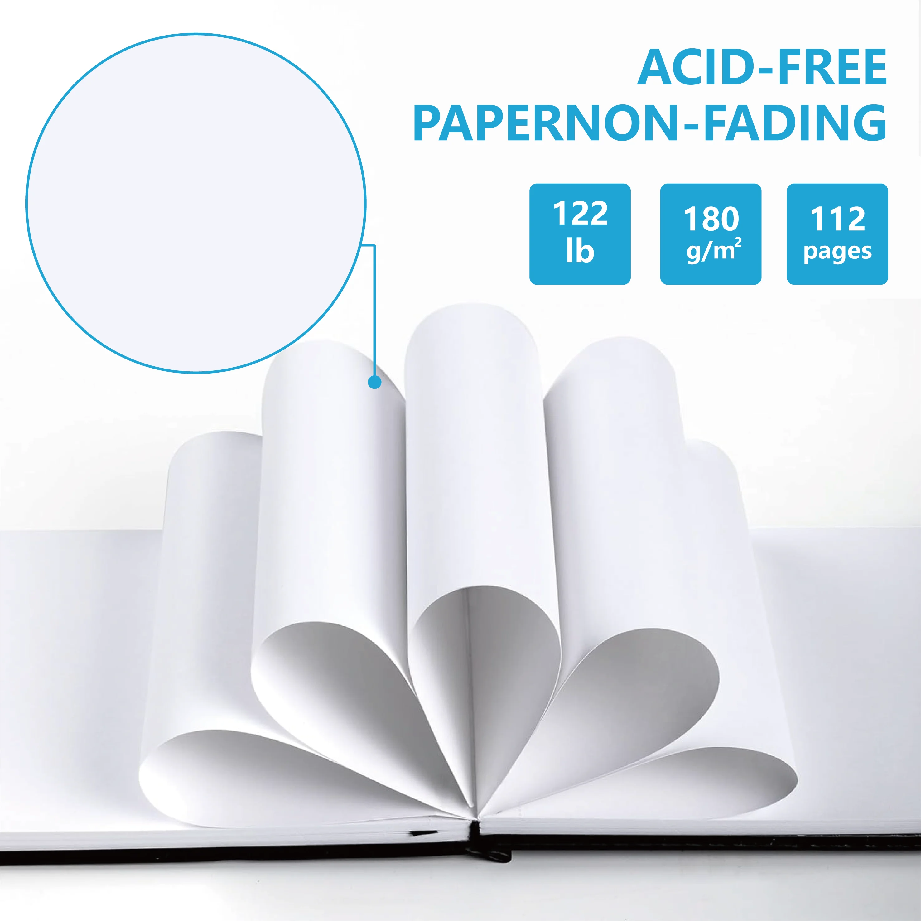 BUKE Medium A5-Landschafts-Hardcover-Skizzenbuch (schwarz) – 112 Seiten aus 180 g/m2 weißem Papier – Detail 2