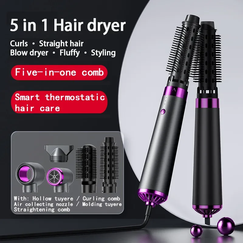 Multifunction Hair Dryer 5 in 1 Hot Air Comb Automatic Curling Rod Straight Hair Comb Hair Dryer Salon Style Tool Fast Dry