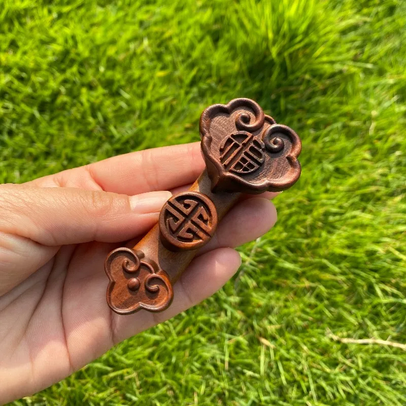 Hand-Carved Jujube Wood Lucky Scepter - Pocket-Sized Chinese Style Wood Carving Worry Beads for Men Women, Stress Relief,
