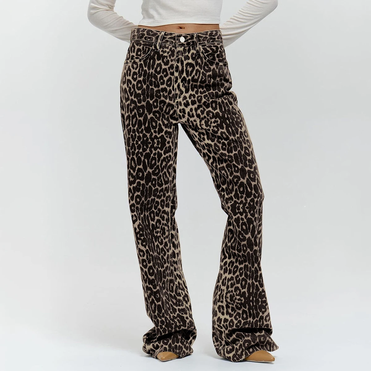 Leopard Floor Length Loose Wide Leg Pants Women Korean Low Waist Fashion Long Pant Ofiice Lady Casual Baggy Trousers Streetwear