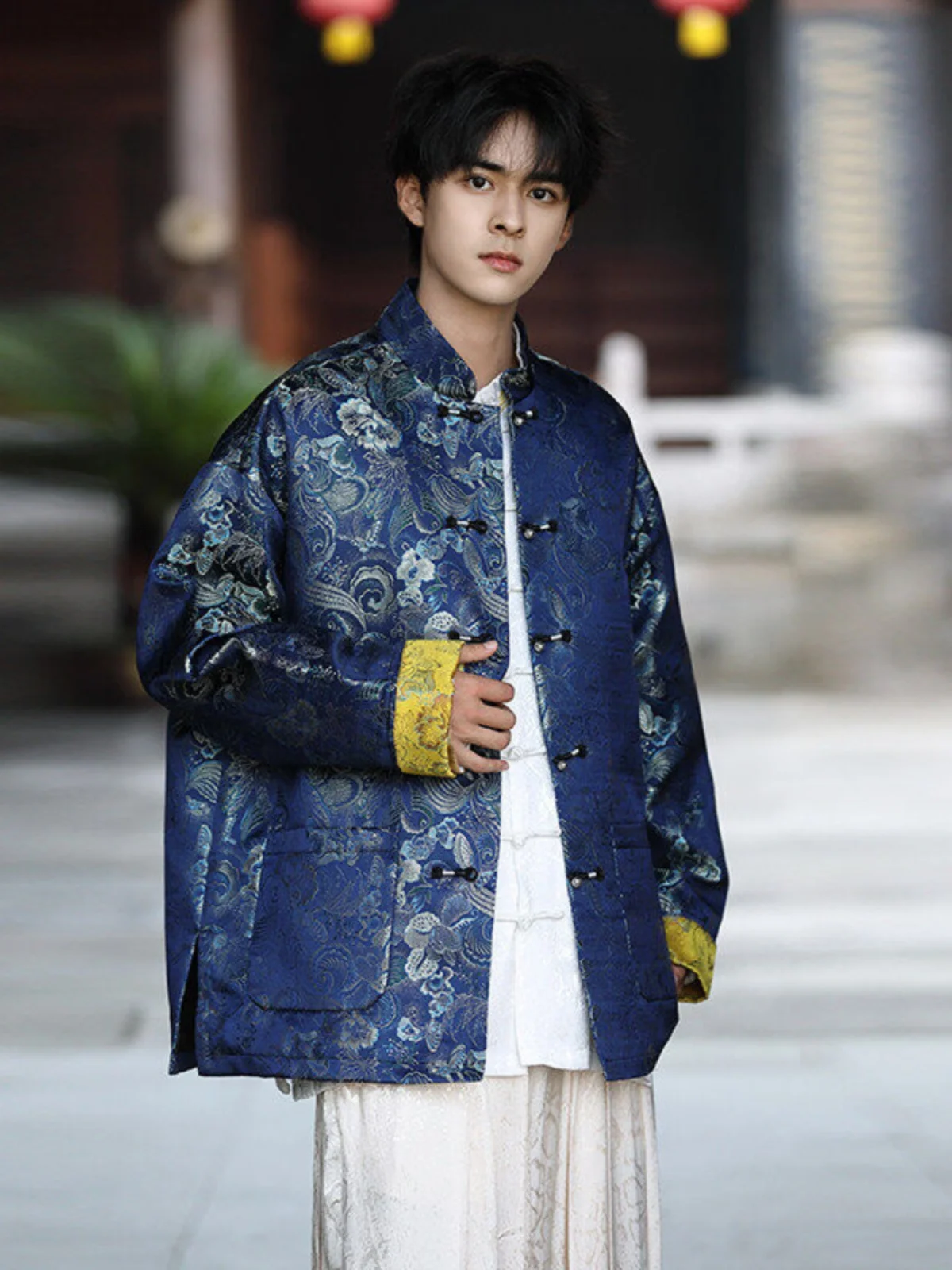 

New Chinese Sle Tang Suit Men's High-End Feel Silver Tead Embroidery Zhongan Coat Large Size Trendy Brand Stand Collar ...