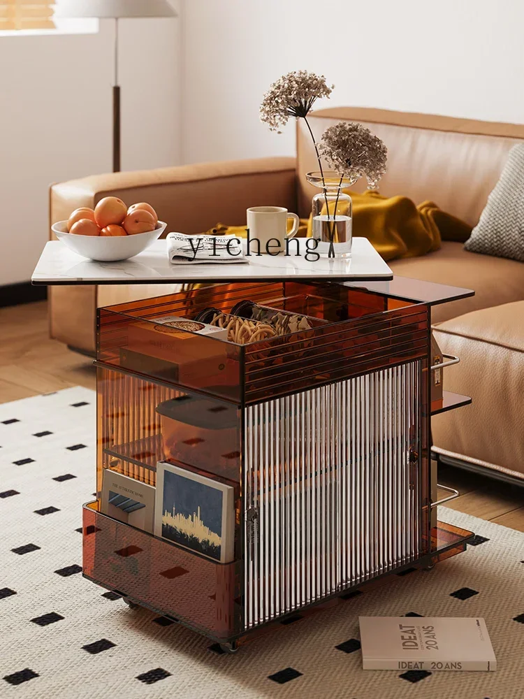 ZTQH movable lifting coffee table acrylic furniture tea cabinet side table medieval sofa side cabinet