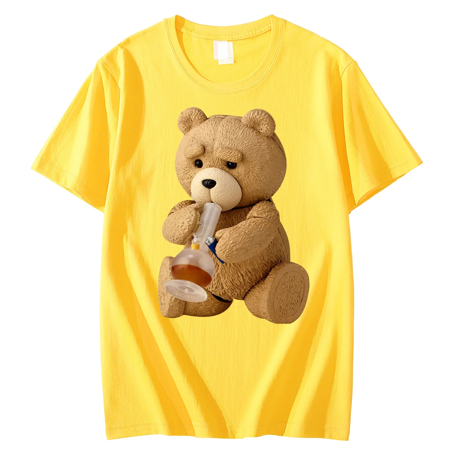 New Print Cute Teddy Bear Drink Beer T-shirt Men\'s Summer Short Sleeve Top Cotton Cool T-shirt Top Streetwear