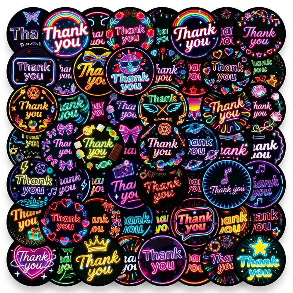 

10/30/56pcs Thank You Neon Light Stickers Funny Creative Graffiti Decals DIY Scrapbook Phone Luggage Cartoon Sticker Decoration