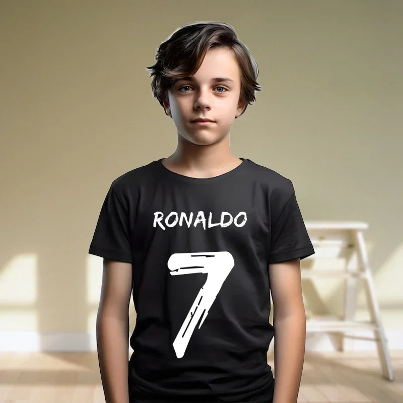 Sport Ronaldo Kid's T-Shirt Harajuku Children Cotton T-Shirt Cristiano Lucky Number 7 Print Fashion Round Neck Short Sleeve Tees