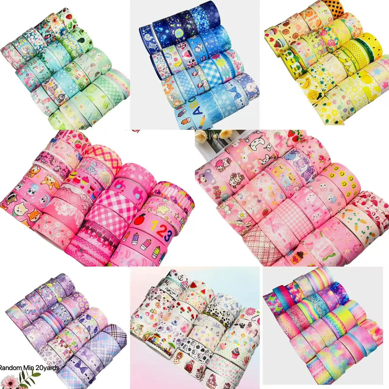 1 "25 MM una variedad de colores mezclados de cintas acanaladas artículo esencial para cintas de lazo DIY, decoraciones para fiestas y envolver regalos,