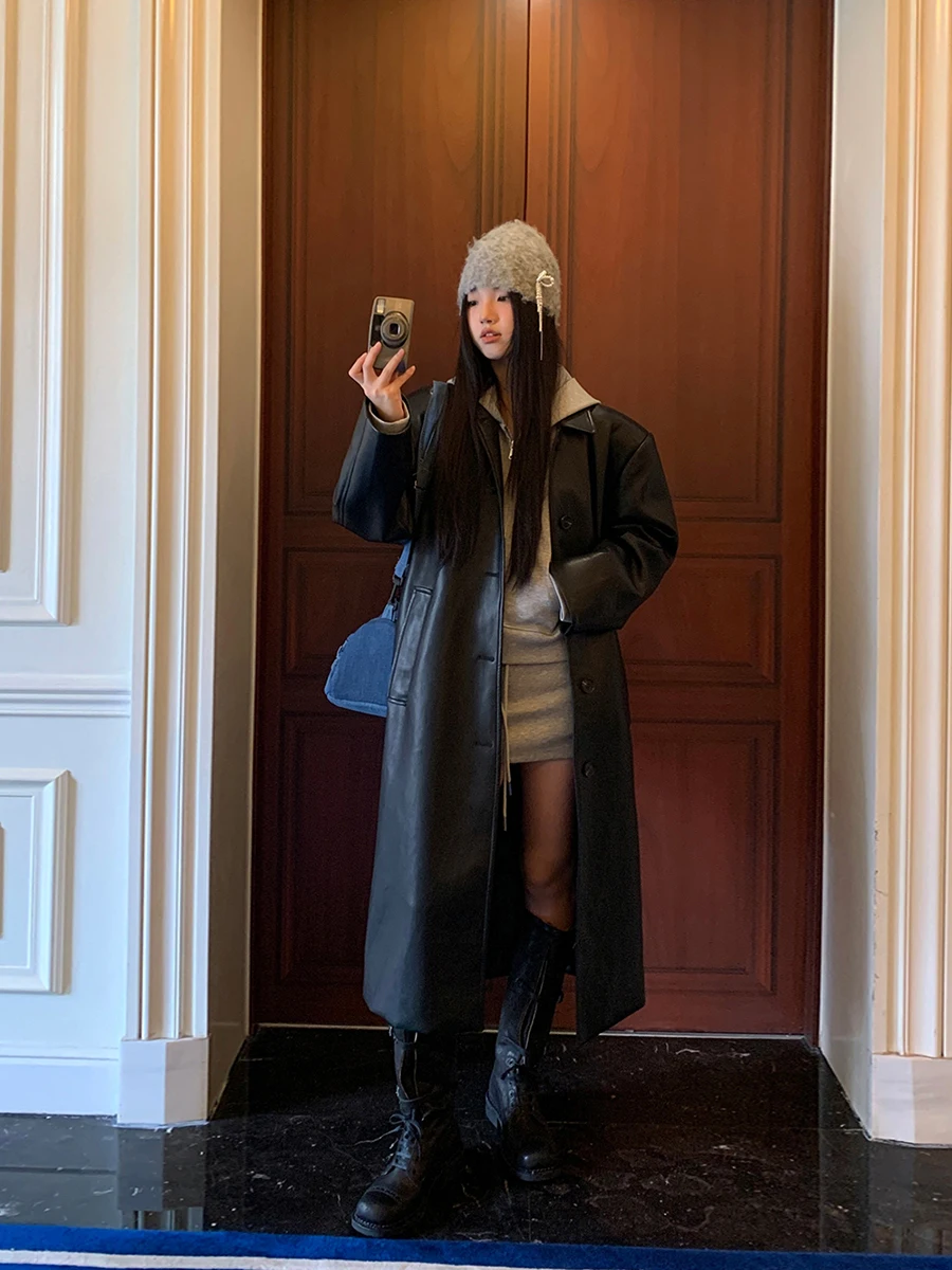 Ele Long Bla Leather Jaet Damen SLE 2025, neuer Frühling, High-End-Feelings, Personali Reed Beau Melanin Jaet