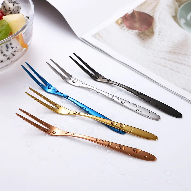 10PCS 304 stainless steel fruit fork, Western dessert skewer, salad fork, two toothed cake fork