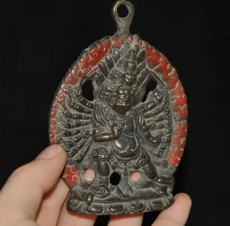 3.8'' Tibet bronze 1000 arms Mahakala Wrathful Deity Buddha Thang-ga Pendant