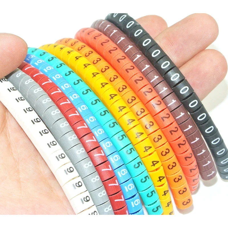 500PCS EC-2 Cable Wire Marker 0 to 9 For Cable Size 4 sqmm Colored