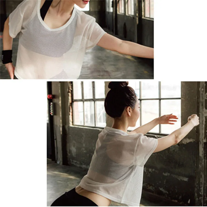 

Women's Fitness Loose Shirt Running Perspective Hollow Sports Mesh T-shirt Breathable Quick Drying Yoga Clothes Sportswear