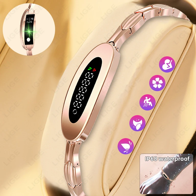 

LIGE Ladies Fashion Smart Bracelet Chain Fitness Tracker Heart Rate Sleep Stress HRV Monitor Women Smart Watch Sports Smart Band