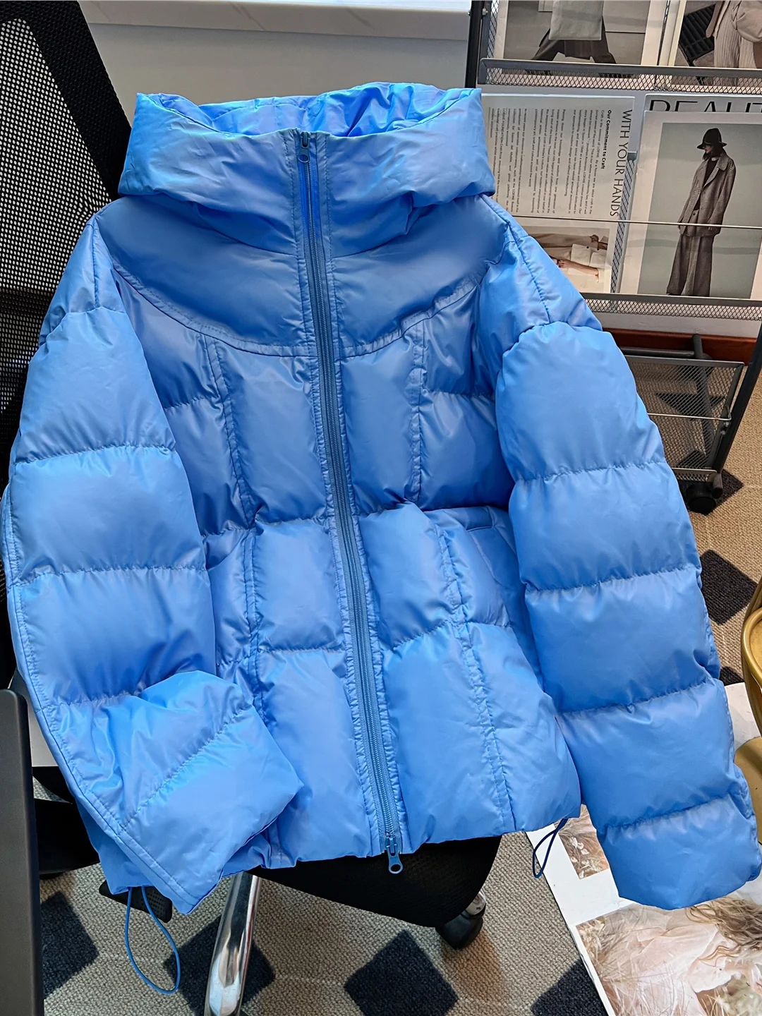 

Корейское свободное или Bread Jaet, женское зимнее дизайнерское синее хлопковое пальто с капюшоном, теплая верхняя одежда Sli Fem